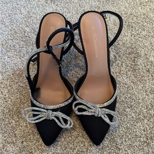 BCBGeneration Black Heels with Silver Bow Detail